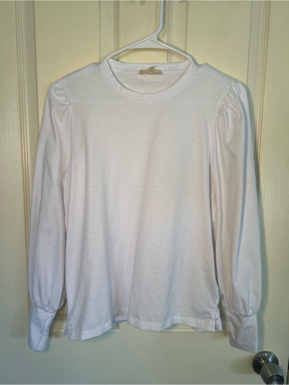 Madewell White Pima Cotton Puff Sleeve Long Sleeve Tee Size Large